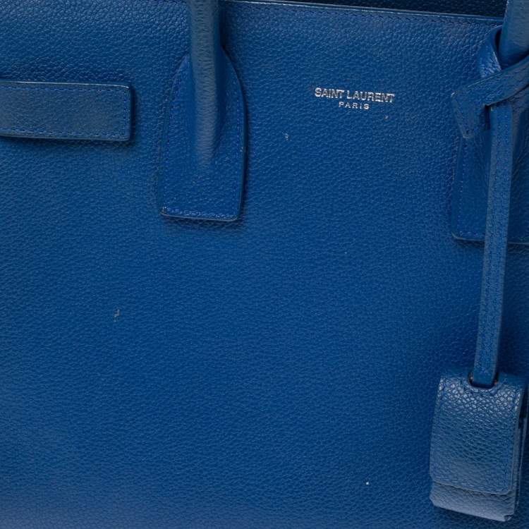 Pre Owned Saint Laurent Blue Grained Leather Baby Classic Sac De Jour Tote