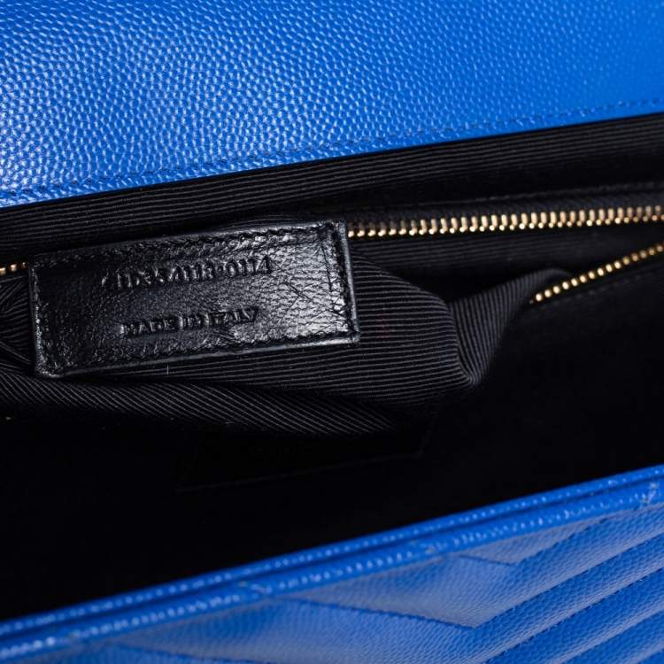 Pre Owned Saint Laurent Blue Quilted Leather Monogram Envelope Shoulder Bag