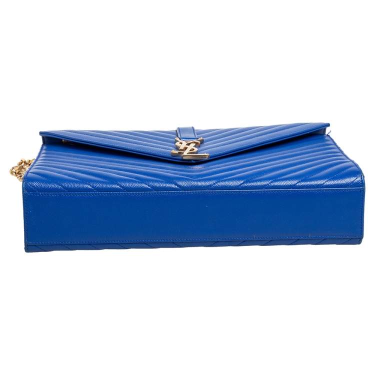 Pre Owned Saint Laurent Blue Quilted Leather Monogram Envelope Shoulder Bag