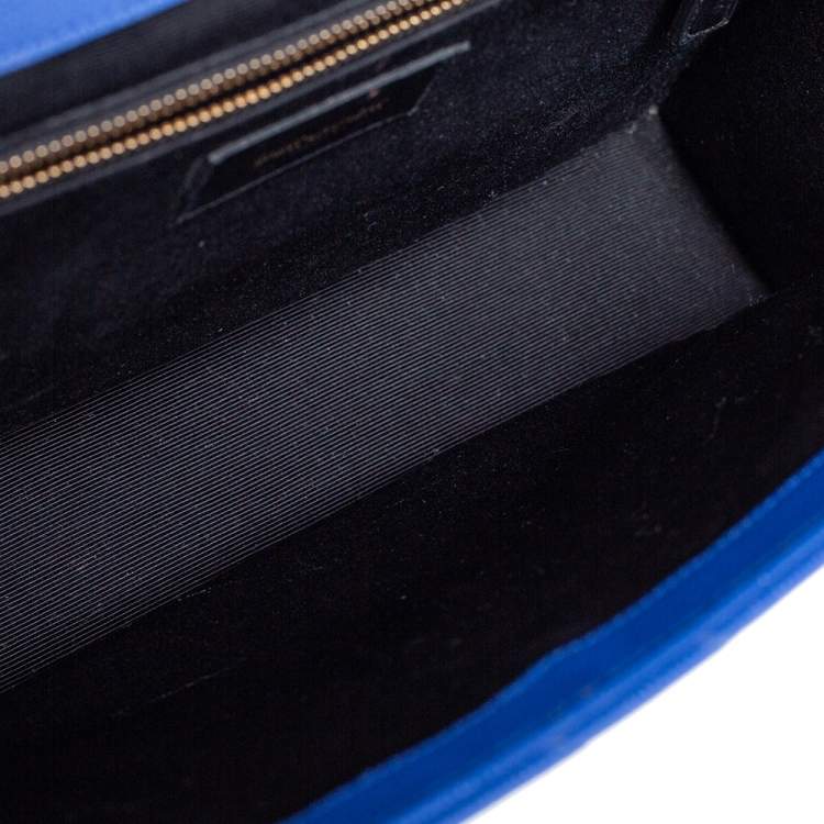 Pre Owned Saint Laurent Blue Quilted Leather Monogram Envelope Shoulder Bag