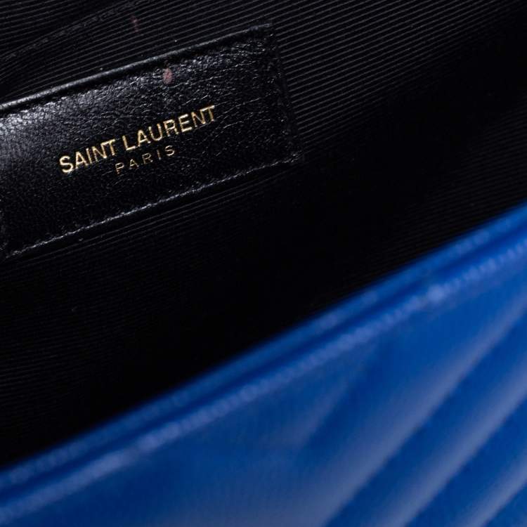 Pre Owned Saint Laurent Blue Quilted Leather Monogram Envelope Shoulder Bag