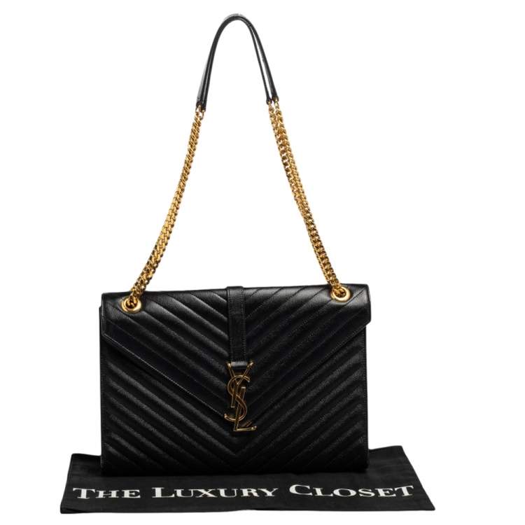 Pre Owned Saint Laurent Black Matelassé Leather Monogram Envelope Shoulder Bag
