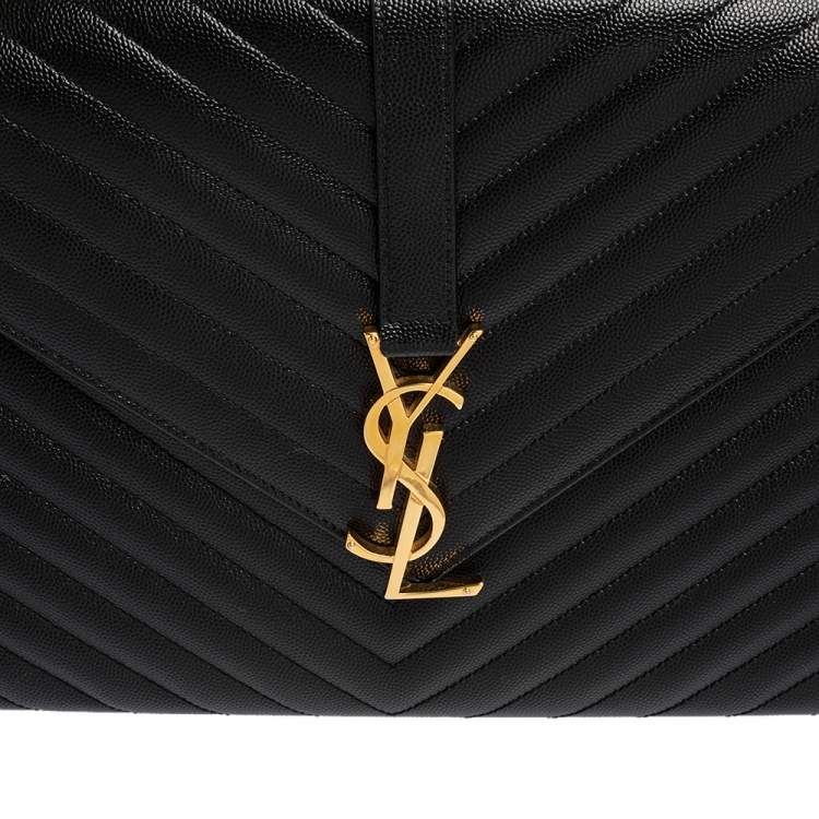 Pre Owned Saint Laurent Black Matelassé Leather Monogram Envelope Shoulder Bag