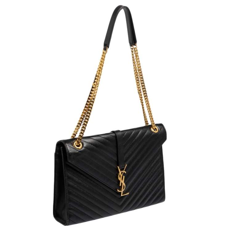 Pre Owned Saint Laurent Black Matelassé Leather Monogram Envelope Shoulder Bag