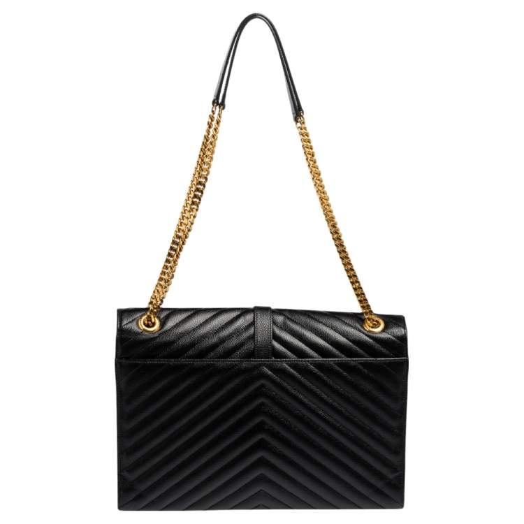 Pre Owned Saint Laurent Black Matelassé Leather Monogram Envelope Shoulder Bag