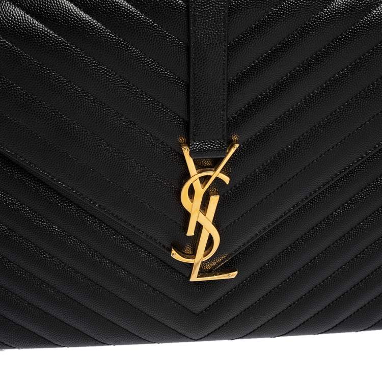 Pre Owned Saint Laurent Black Matelassé Leather Monogram Envelope Shoulder Bag