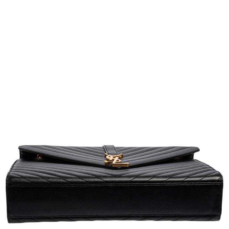 Pre Owned Saint Laurent Black Matelassé Leather Monogram Envelope Shoulder Bag