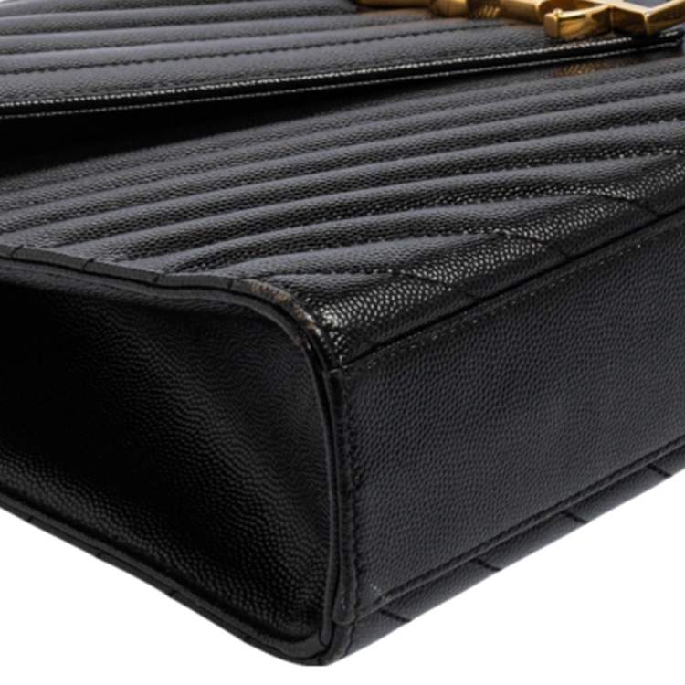 Pre Owned Saint Laurent Black Matelassé Leather Monogram Envelope Shoulder Bag