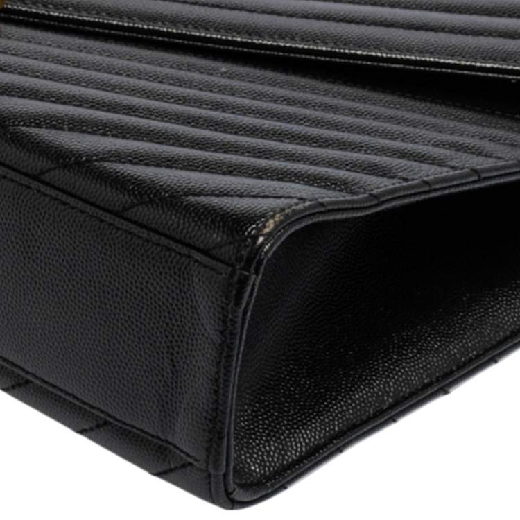 Pre Owned Saint Laurent Black Matelassé Leather Monogram Envelope Shoulder Bag