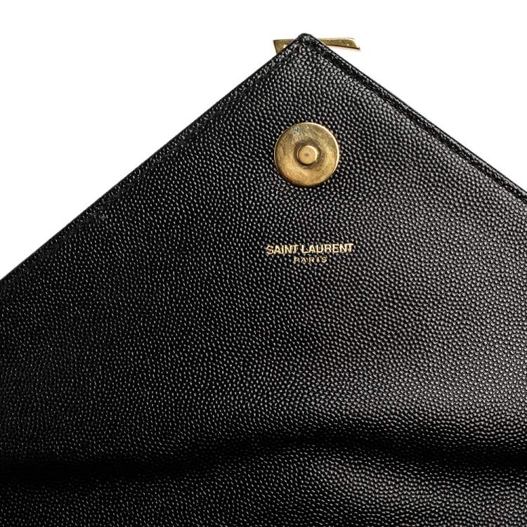 Pre Owned Saint Laurent Black Matelassé Leather Monogram Envelope Shoulder Bag