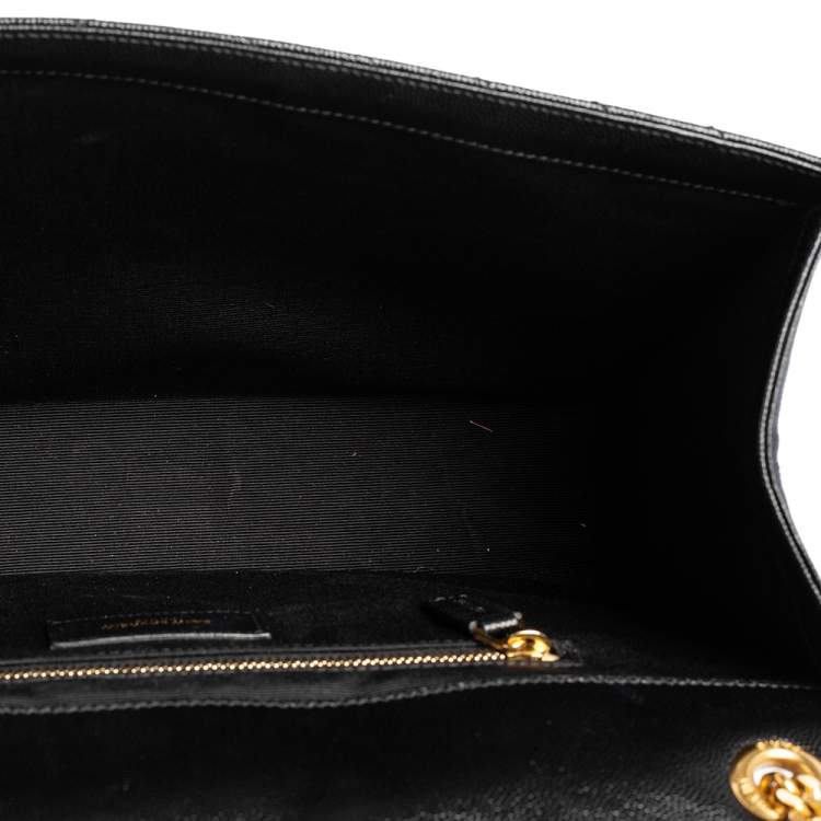 Pre Owned Saint Laurent Black Matelassé Leather Monogram Envelope Shoulder Bag
