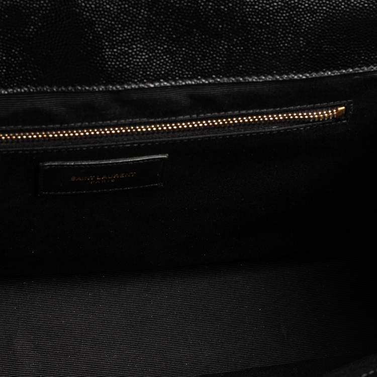 Pre Owned Saint Laurent Black Matelassé Leather Monogram Envelope Shoulder Bag
