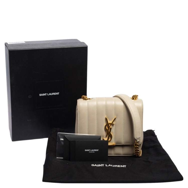 Pre Owned Saint Laurent Cream Quilted Leather Small Vicky Shoulder Bag