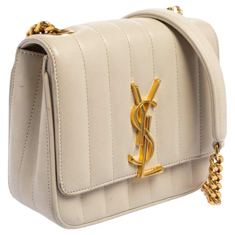 Pre Owned Saint Laurent Cream Quilted Leather Small Vicky Shoulder Bag