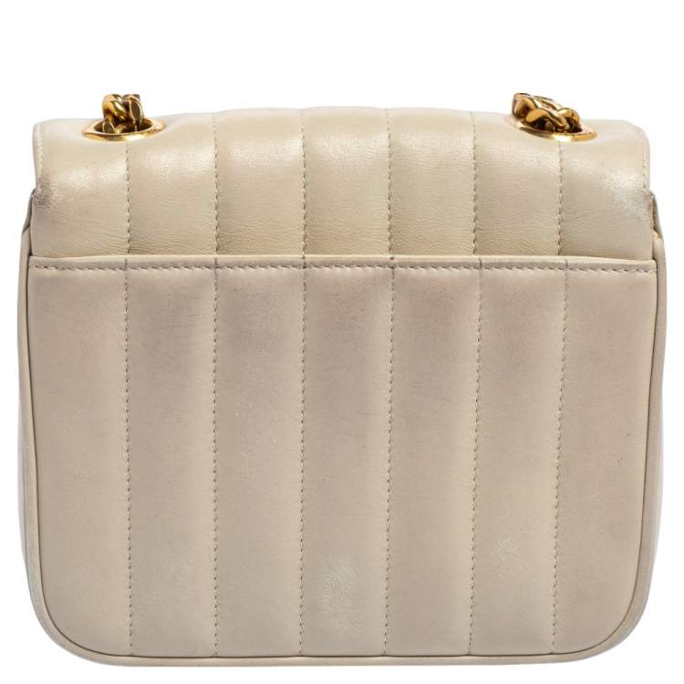 Pre Owned Saint Laurent Cream Quilted Leather Small Vicky Shoulder Bag