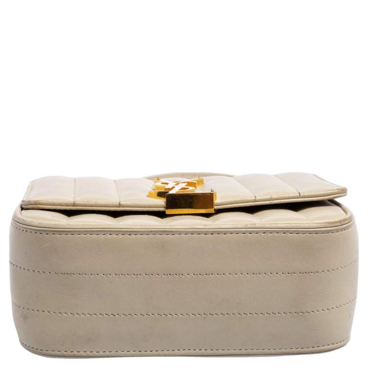 Pre Owned Saint Laurent Cream Quilted Leather Small Vicky Shoulder Bag