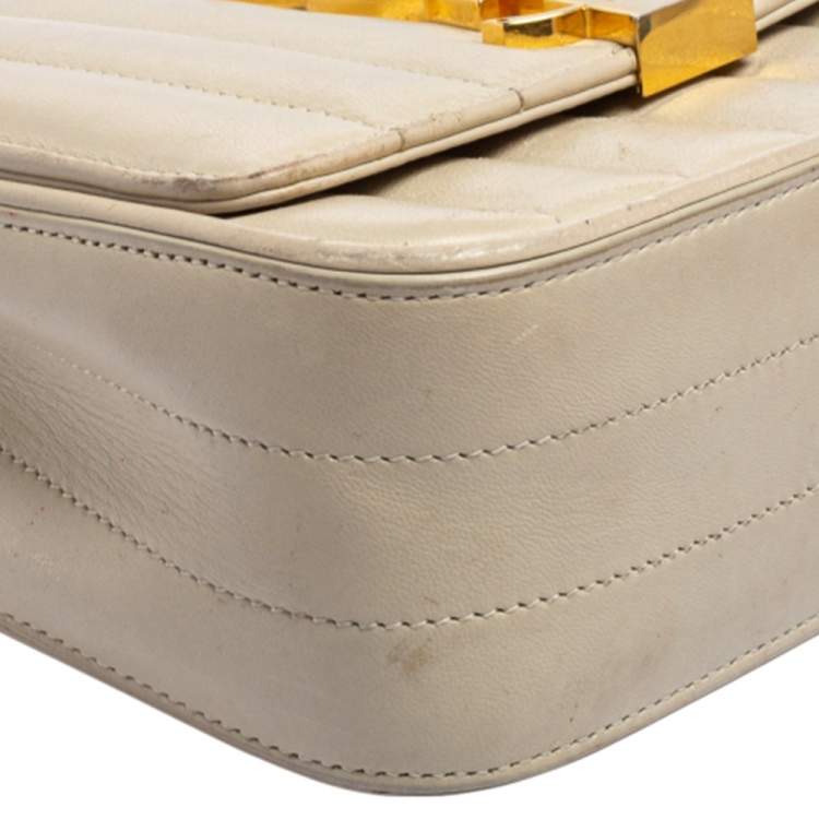 Pre Owned Saint Laurent Cream Quilted Leather Small Vicky Shoulder Bag