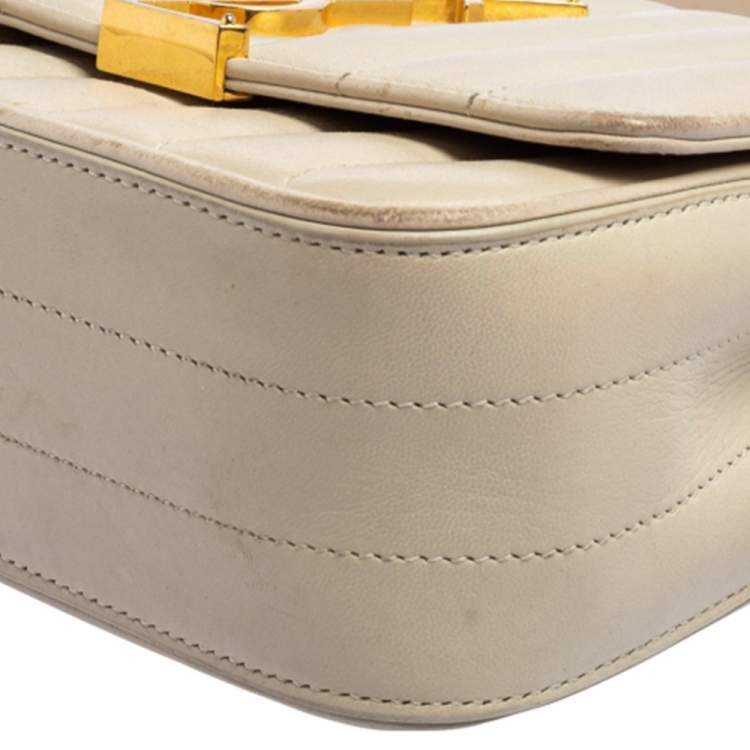 Pre Owned Saint Laurent Cream Quilted Leather Small Vicky Shoulder Bag
