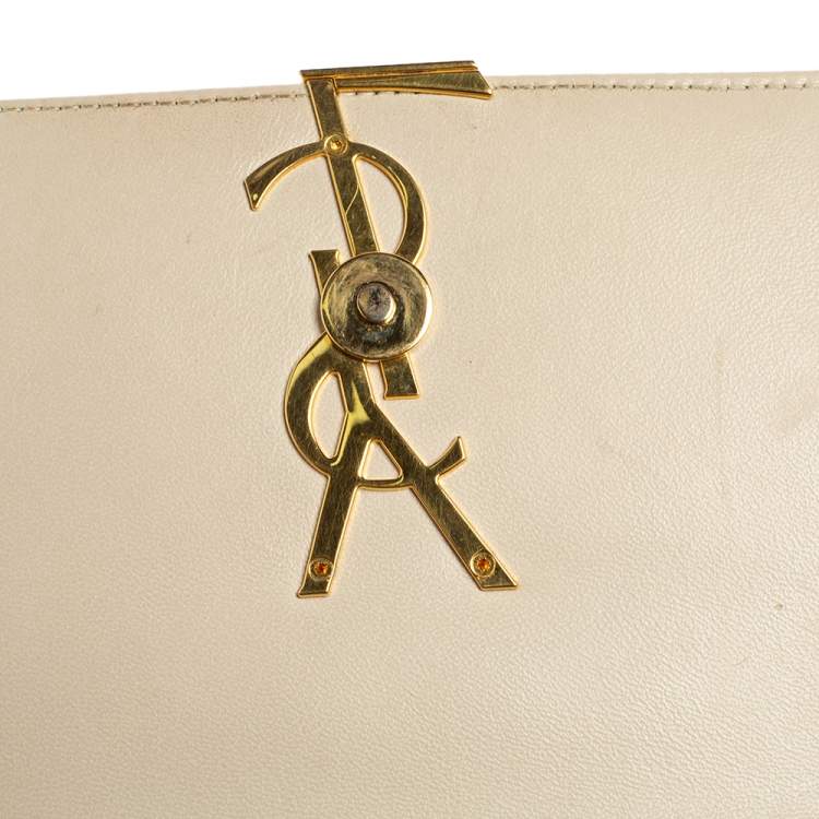 Pre Owned Saint Laurent Cream Quilted Leather Small Vicky Shoulder Bag