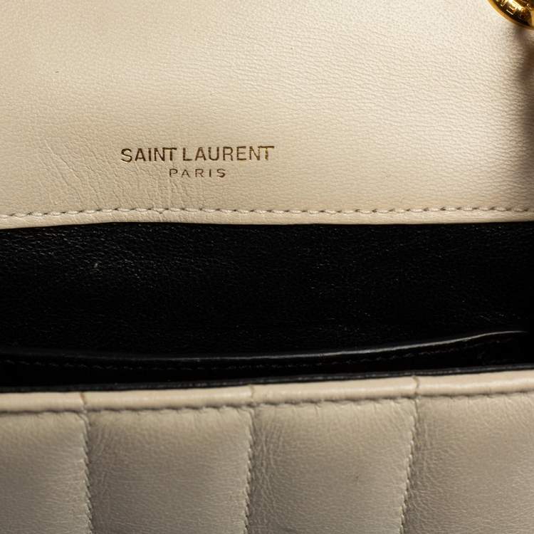 Pre Owned Saint Laurent Cream Quilted Leather Small Vicky Shoulder Bag
