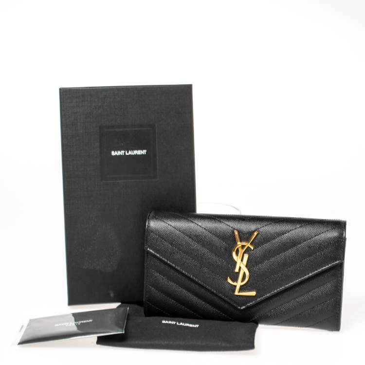 مملوكة مسبقًا Saint Laurent Black Matelassé Leather Monogram Flap Wallet