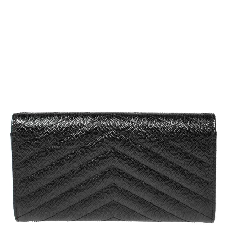 مملوكة مسبقًا Saint Laurent Black Matelassé Leather Monogram Flap Wallet