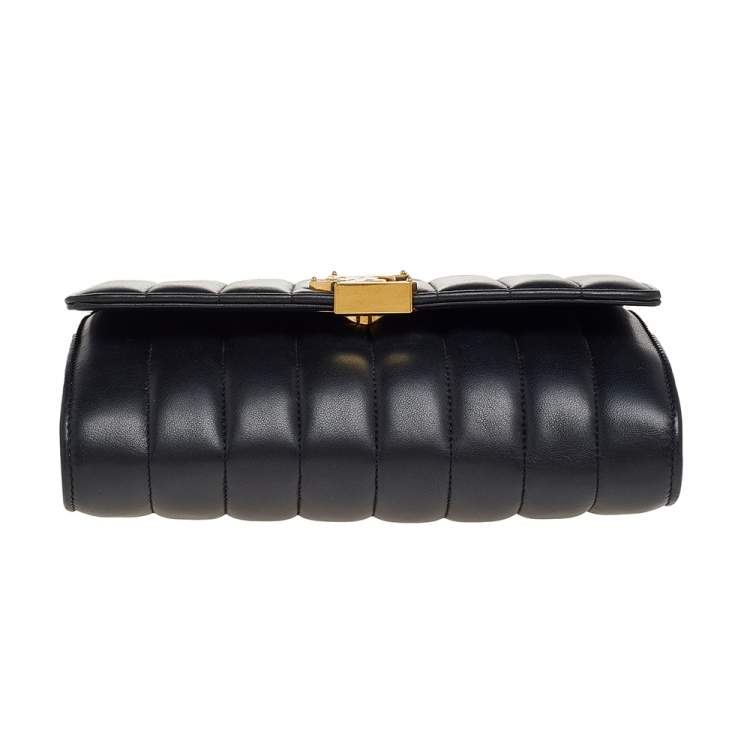 Pre Owned Saint Laurent Black Quilted Leather Vicky Wallet On Chain