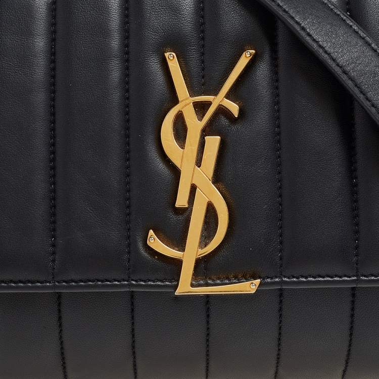 Pre Owned Saint Laurent Black Quilted Leather Vicky Wallet On Chain