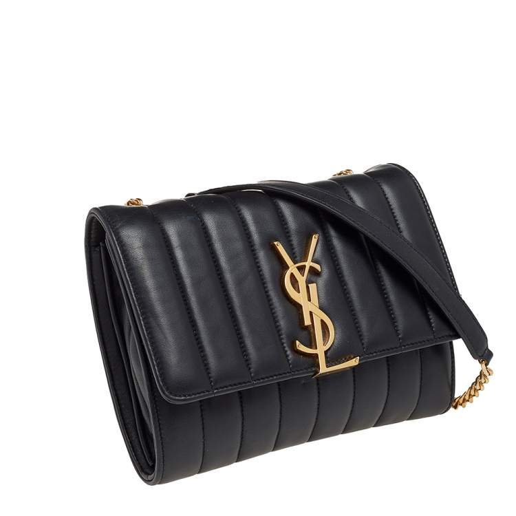 Pre Owned Saint Laurent Black Quilted Leather Vicky Wallet On Chain