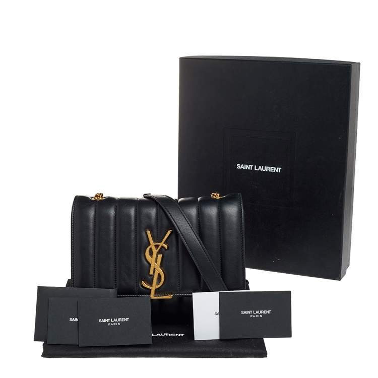 Pre Owned Saint Laurent Black Quilted Leather Vicky Wallet On Chain