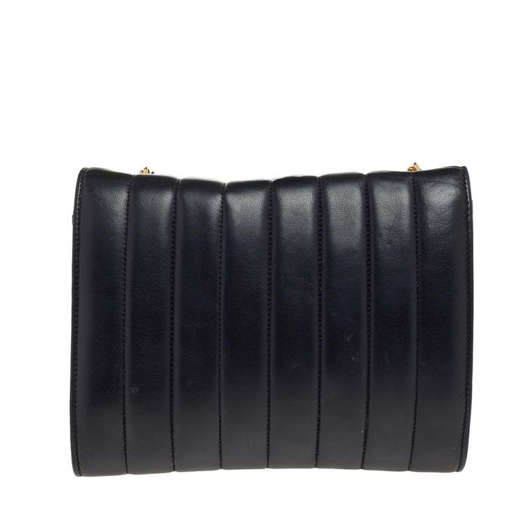 Pre Owned Saint Laurent Black Quilted Leather Vicky Wallet On Chain