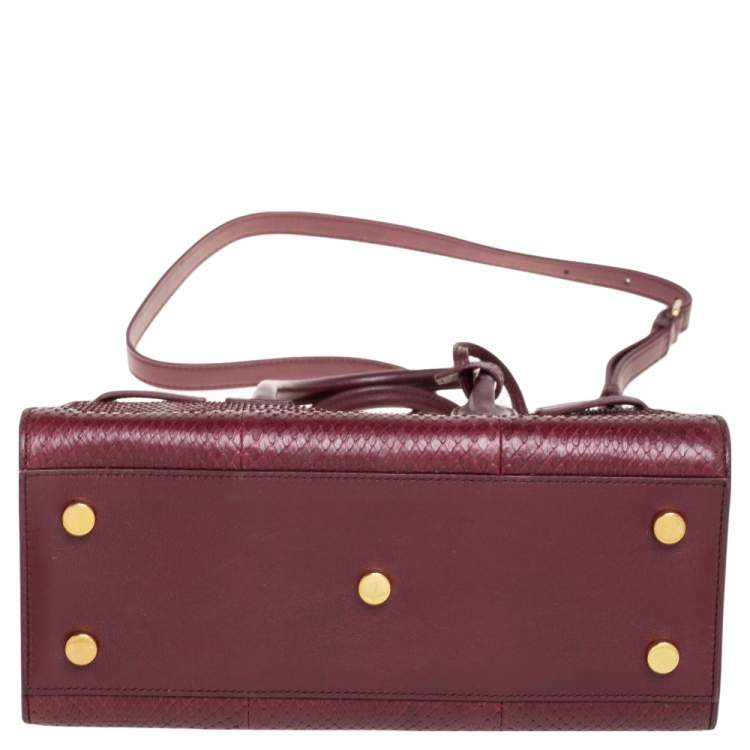 Pre Owned Saint Laurent Dark Red Snakeskin and Leather Baby Classic Sac De Jour Tote