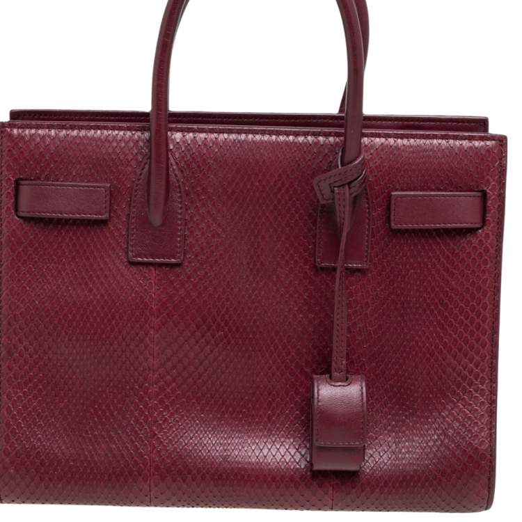 Pre Owned Saint Laurent Dark Red Snakeskin and Leather Baby Classic Sac De Jour Tote