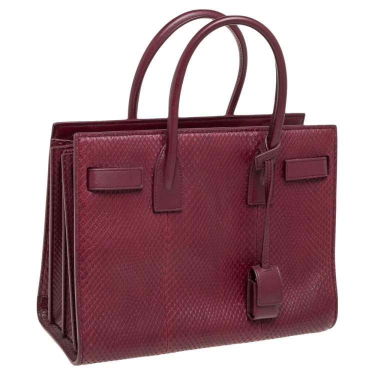 Pre Owned Saint Laurent Dark Red Snakeskin and Leather Baby Classic Sac De Jour Tote