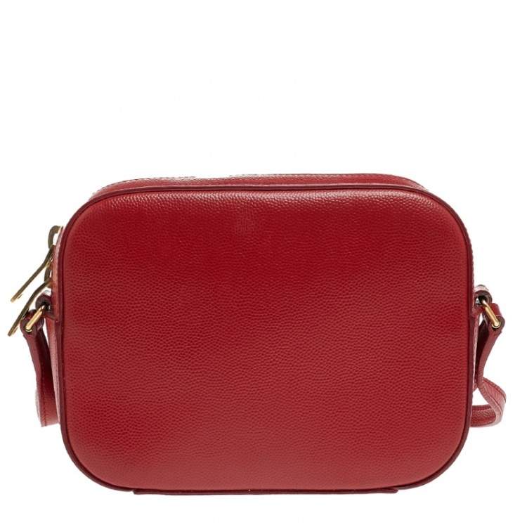 Pre Owned Saint Laurent Red Leather Camera De Poudre Crossbody Bag