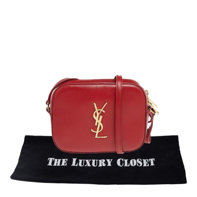 Pre Owned Saint Laurent Red Leather Camera De Poudre Crossbody Bag