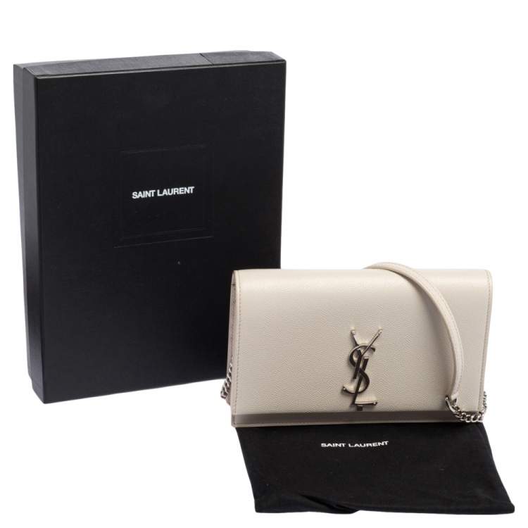 Pre Owned Saint Laurent White Grained Leather Kate Wallet on Chain