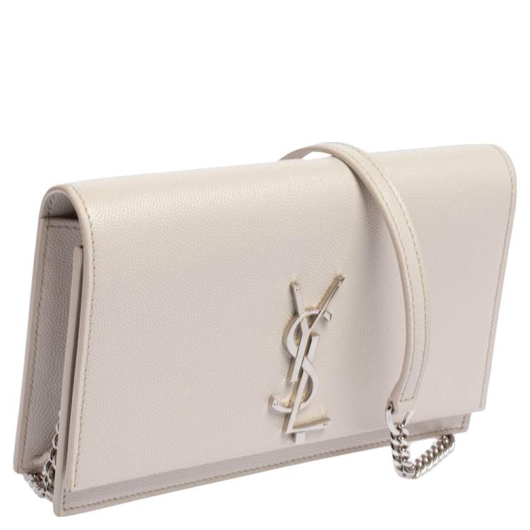 Pre Owned Saint Laurent White Grained Leather Kate Wallet on Chain