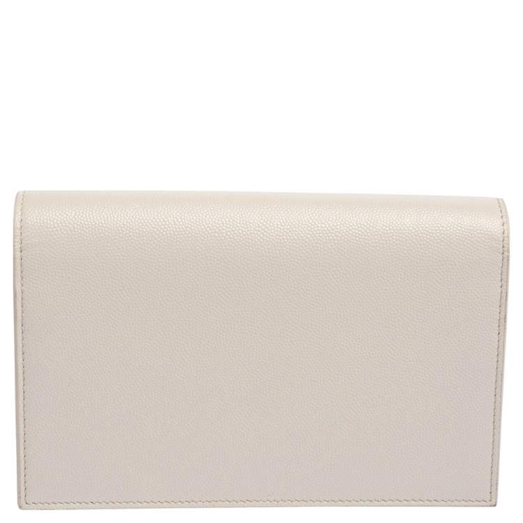 Pre Owned Saint Laurent White Grained Leather Kate Wallet on Chain