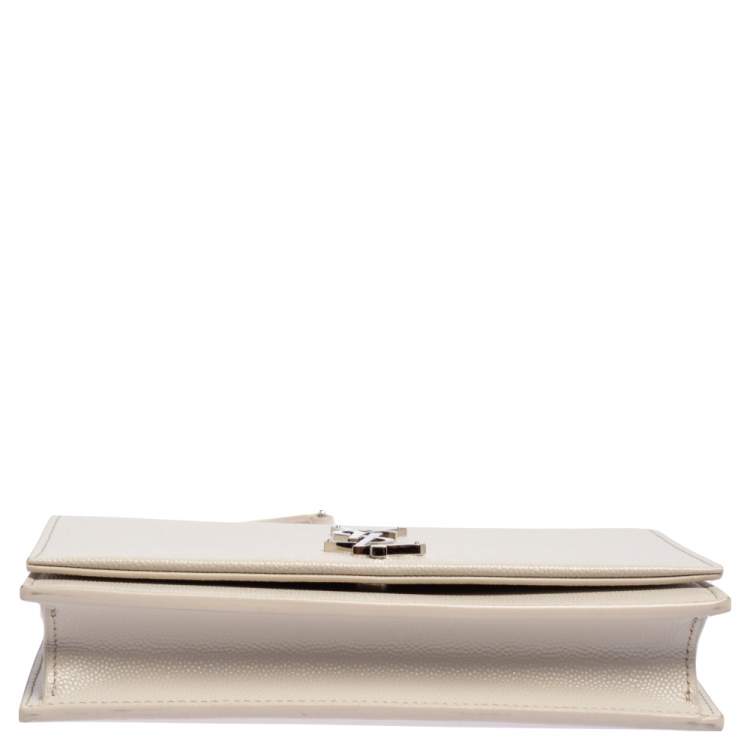 Pre Owned Saint Laurent White Grained Leather Kate Wallet on Chain
