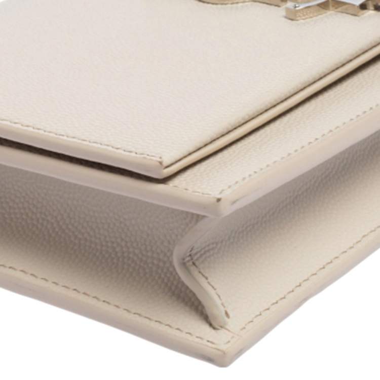 Pre Owned Saint Laurent White Grained Leather Kate Wallet on Chain