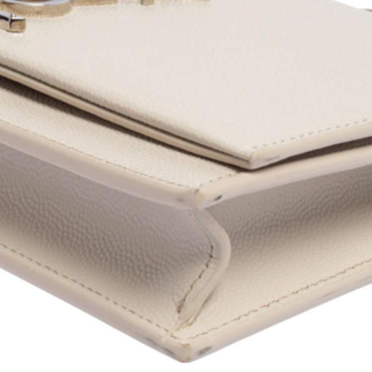 Pre Owned Saint Laurent White Grained Leather Kate Wallet on Chain