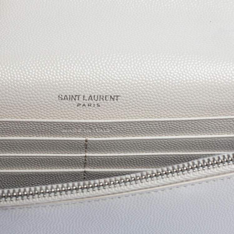 Pre Owned Saint Laurent White Grained Leather Kate Wallet on Chain