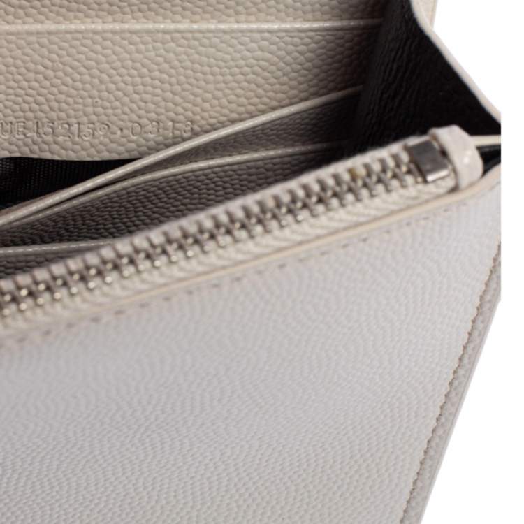 Pre Owned Saint Laurent White Grained Leather Kate Wallet on Chain