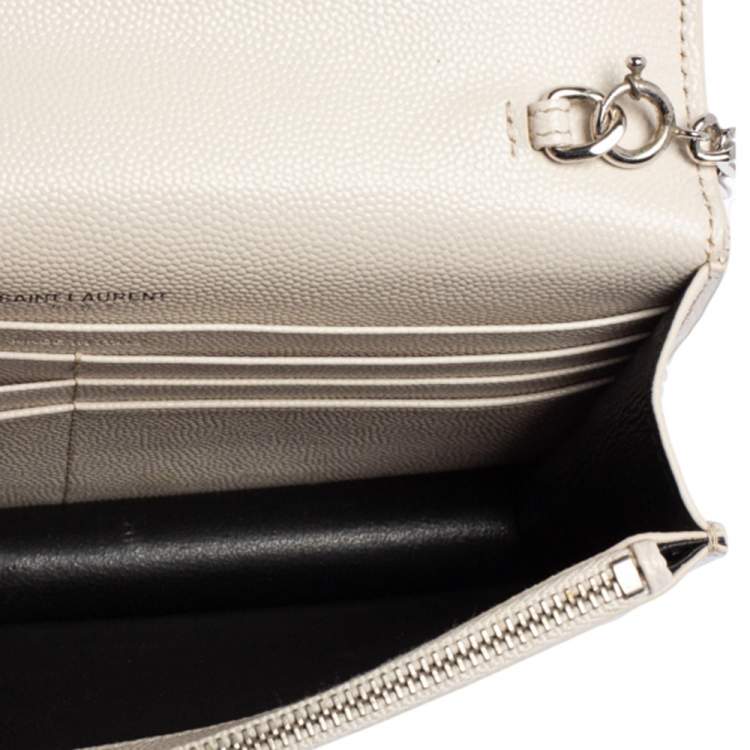 Pre Owned Saint Laurent White Grained Leather Kate Wallet on Chain