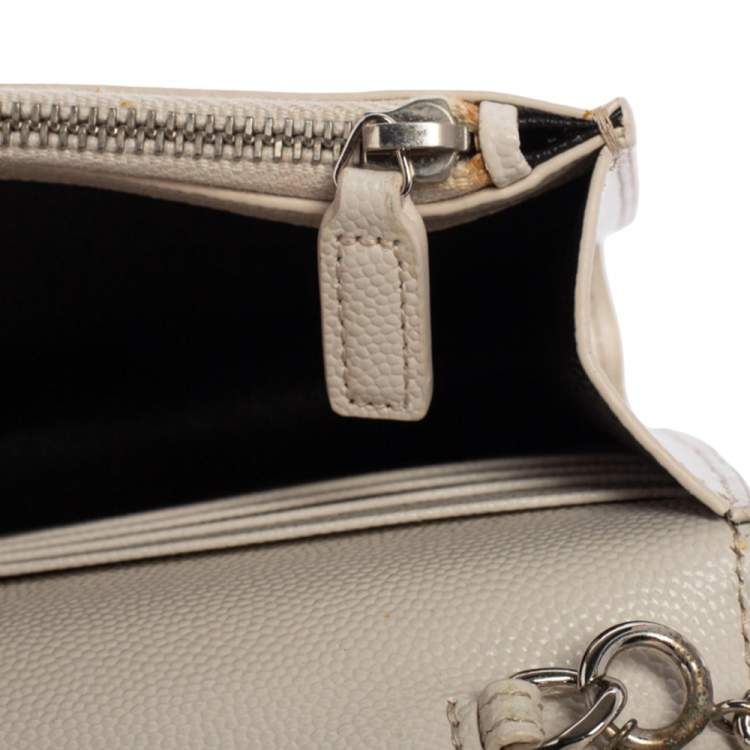 Pre Owned Saint Laurent White Grained Leather Kate Wallet on Chain