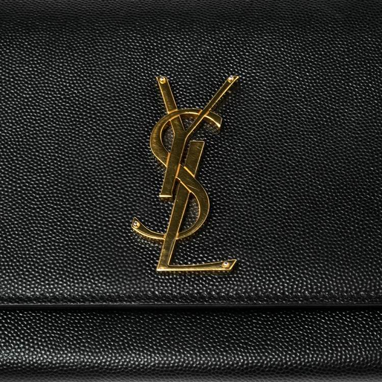 Pre Owned Saint Laurent Black Grained Leather Medium Kate Shoulder Bag