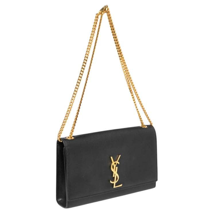 Pre Owned Saint Laurent Black Grained Leather Medium Kate Shoulder Bag