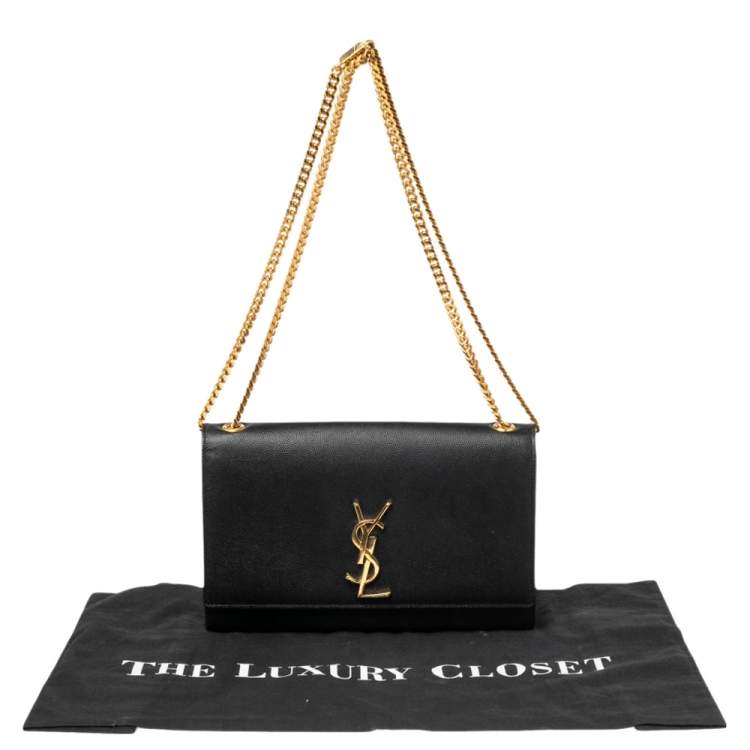 Pre Owned Saint Laurent Black Grained Leather Medium Kate Shoulder Bag