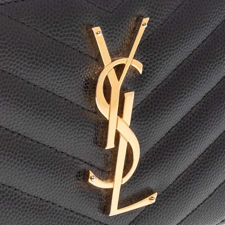 مملوكة مسبقًا Saint Laurent Black Leather Monogram Zip Around Wallet